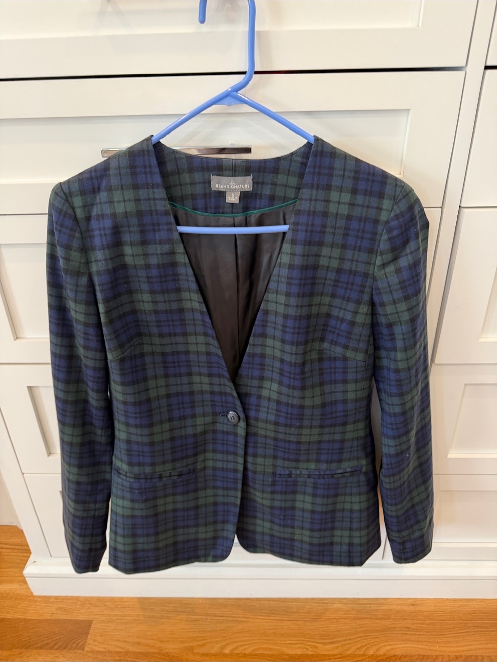 LLBean Signature Blue and Green Plaid Single-Button Blazer